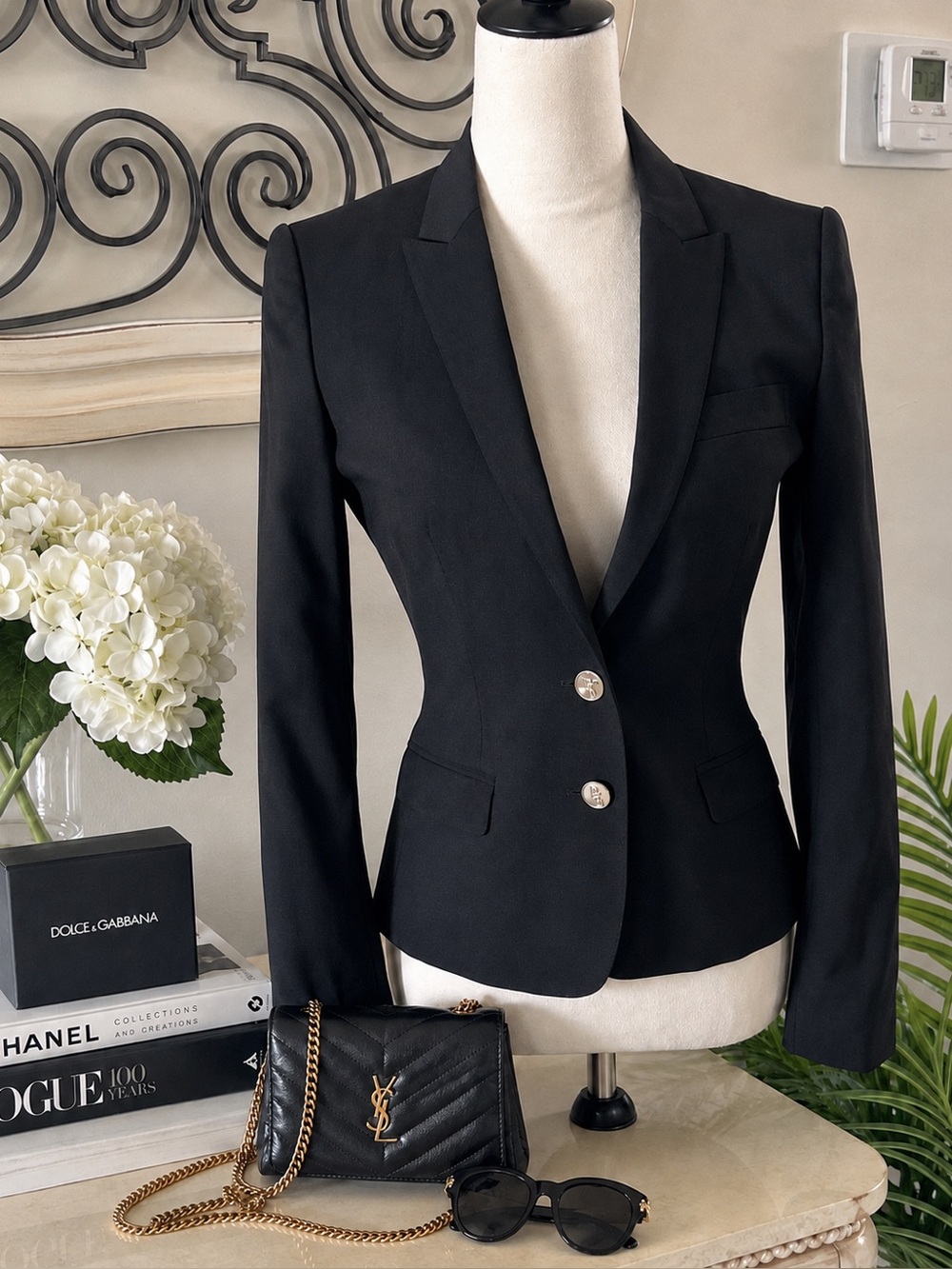 Dolce & Gabbana Charcoal Gray Textured Blazer Leopard Print Lining DG Buttons 38
